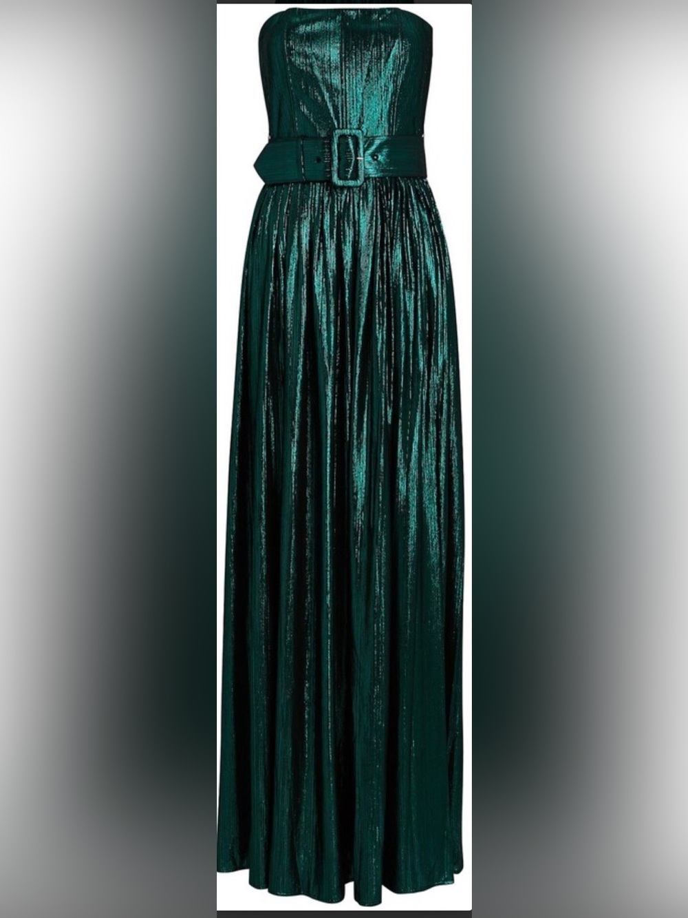 Retrofete Shimmery Emerald Strapless High-Slit Maxi Dress with Belt - Picture 7 of 15